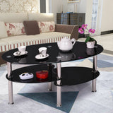 New Tempered Glass Oval Side Coffee Table Shelf Chrome Base Living Room