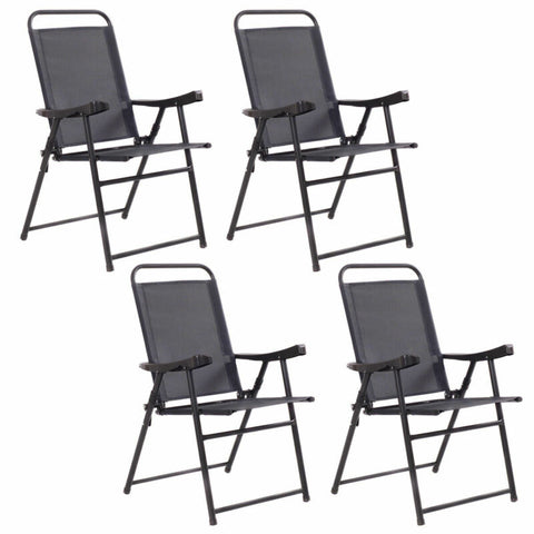 Set Of 4 Folding Sling Chairs Patio Furniture Camping Pool Beach With Armrest