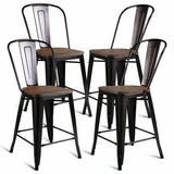 Copper Set of 4 Metal Wood Counter Stool Kitchen Dining Bar Chairs