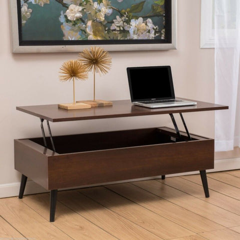 Caleb Mahogany Wood Lift Top Storage Coffee Table