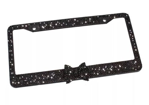 Black Diamond Bling Glitter Crystal Rhinestone Metal US Car License Plate Frame