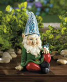 BLUE Glass MOSAIC outdoor garden GNOME statue lantern LED path SOLAR light lamp