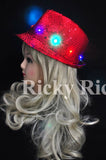 LED Fedora Hat Light-Up Sequins Mens Womens Kids Black Novelty Party Accessories