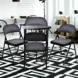 Set of 4 Folding Chairs Fabric Upholstered Padded Seat Metal Frame Home Office