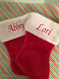 CHRISTMAS STOCKINGS PERSONALIZED NAMES MONOGRAMMED PLUSH RED & WHITE CUSTOM NAME