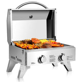 2 Burner Portable Stainless Steel BBQ Table Top Propane Gas Grill Outdoor Camp