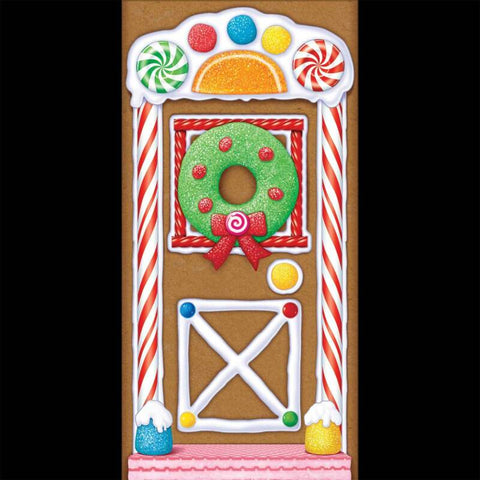 Holiday GINGERBREAD HOUSE DOOR COVER POSTER BACKDROP Christmas Candy Decoration
