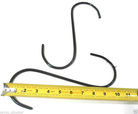 S HOOK  2 PC. 10" INCH JUMBO STEEL BLACK S-HOOKS PVC COATED PLANT HANGER