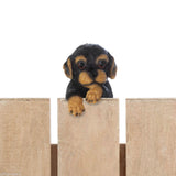 BLACK & TAN puppy dog climbing fence hanging outdoor garden statue patio yard