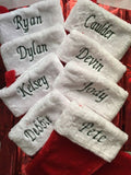 CHRISTMAS STOCKINGS PERSONALIZED NAMES MONOGRAMMED PLUSH RED & WHITE CUSTOM NAME