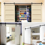 12Ft Black Antique Style Double Sliding Barn Door Wood Hardware Kit Track Set