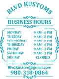 Custom Business Store Hours Sign Vinyl Decal Sticker 12" wide door, window