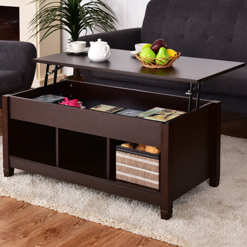 Lift Top Coffee Table w/ Hidden Compartment and Storage Shelves Modern Furniture