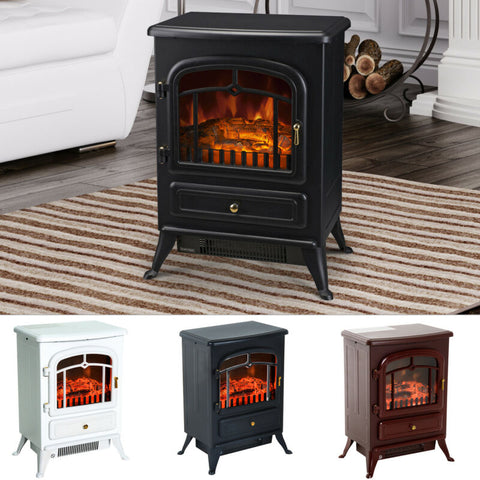 750/1500W Electric Fireplace Freestanding Fire Flame Stove Heater Adjustable