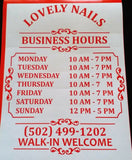 Custom Business Store Hours Sign Vinyl Decal Sticker 12" wide door, window