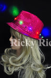 LED Fedora Hat Light-Up Sequins Mens Womens Kids Black Novelty Party Accessories