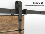 12Ft Black Antique Style Double Sliding Barn Door Wood Hardware Kit Track Set