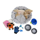 Dog Toy Set Pet Bed Glove Blanket Ball Brush Feeding Bowl Training Interactive