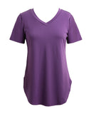 Women Solid V Neck Short Sleeve Tops