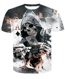 New Men's Skull Poker Print T-shirt