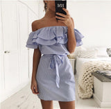 Women Striped Ruffle Collar Sundress