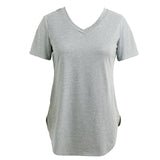 Women Solid V Neck Short Sleeve Tops