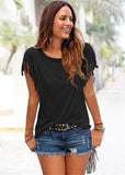 Women Cotton Tassel Casual T-shirt