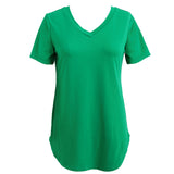 Women Solid V Neck Short Sleeve Tops