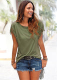 Women Cotton Tassel Casual T-shirt