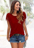 Women Cotton Tassel Casual T-shirt