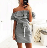 Women Striped Ruffle Collar Sundress